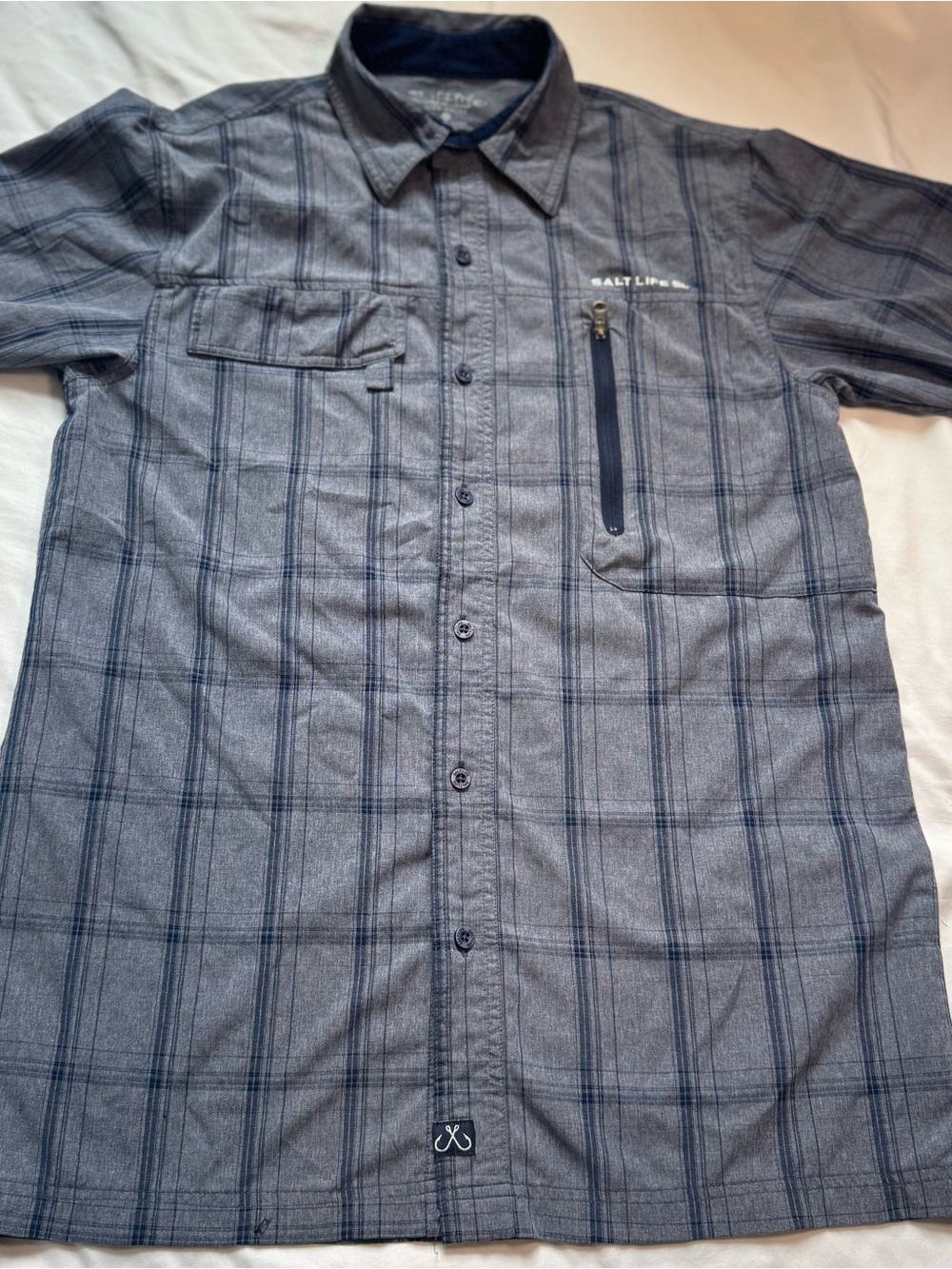 Salt Life Gray and Navy Plaid Short-Sleeve Button-Down Shirt